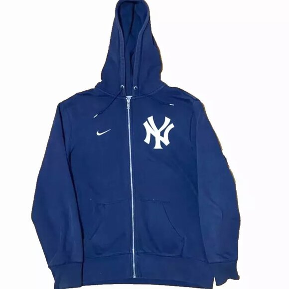 Vintage Jacket hoodie with zipper blue Nike yankees team Size G - Picture 1 of 5